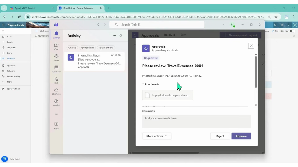 การแจ้งเตือนบัตรคำขออนุมัติบน Microsoft Teams/Approvals App