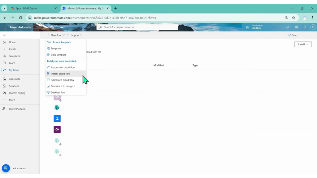 เมนูการสร้าง Flow ใหม่แบบเริ่มจากศูนย์ / Start from blank