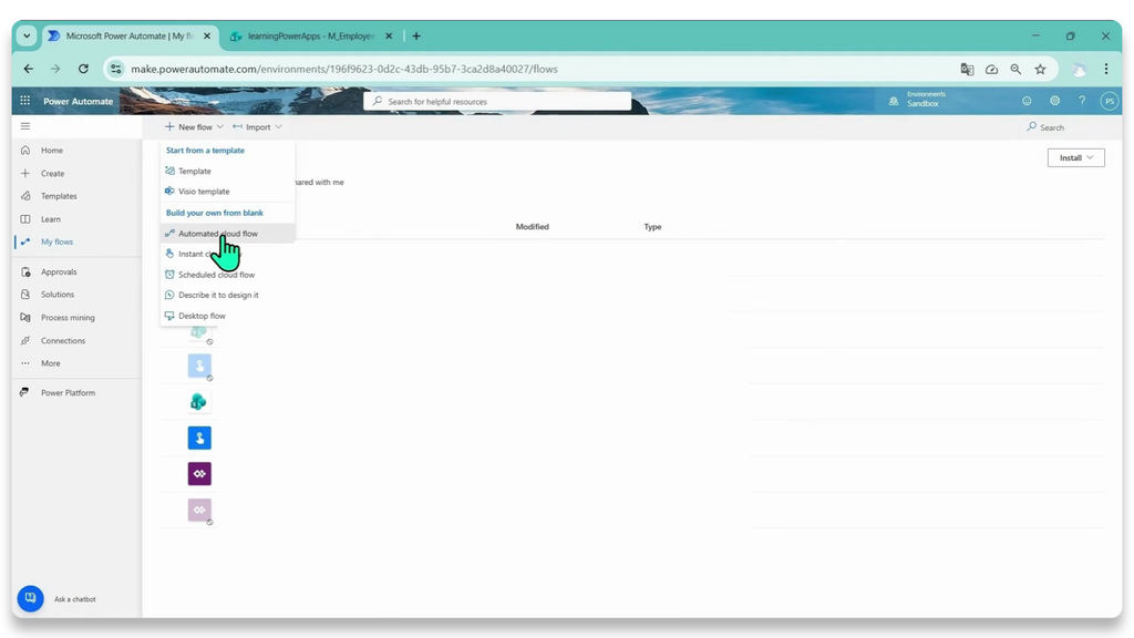 เลือกสร้าง Automated cloud flow จากเมนู New flow